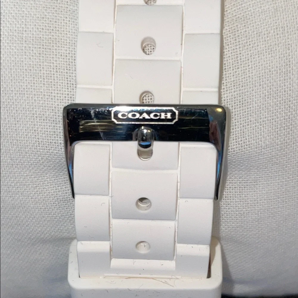 Coach Woman’s Silver and White Silicone Watch, 40.0 mm